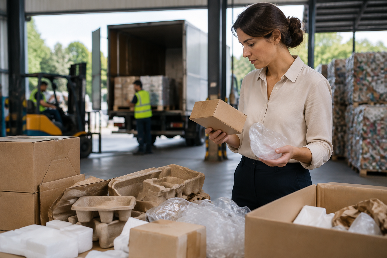 Caixa de papelão, bandeja plástica e saco de proteção separados para levantamento dos materiais de embalagem de um produto importado
