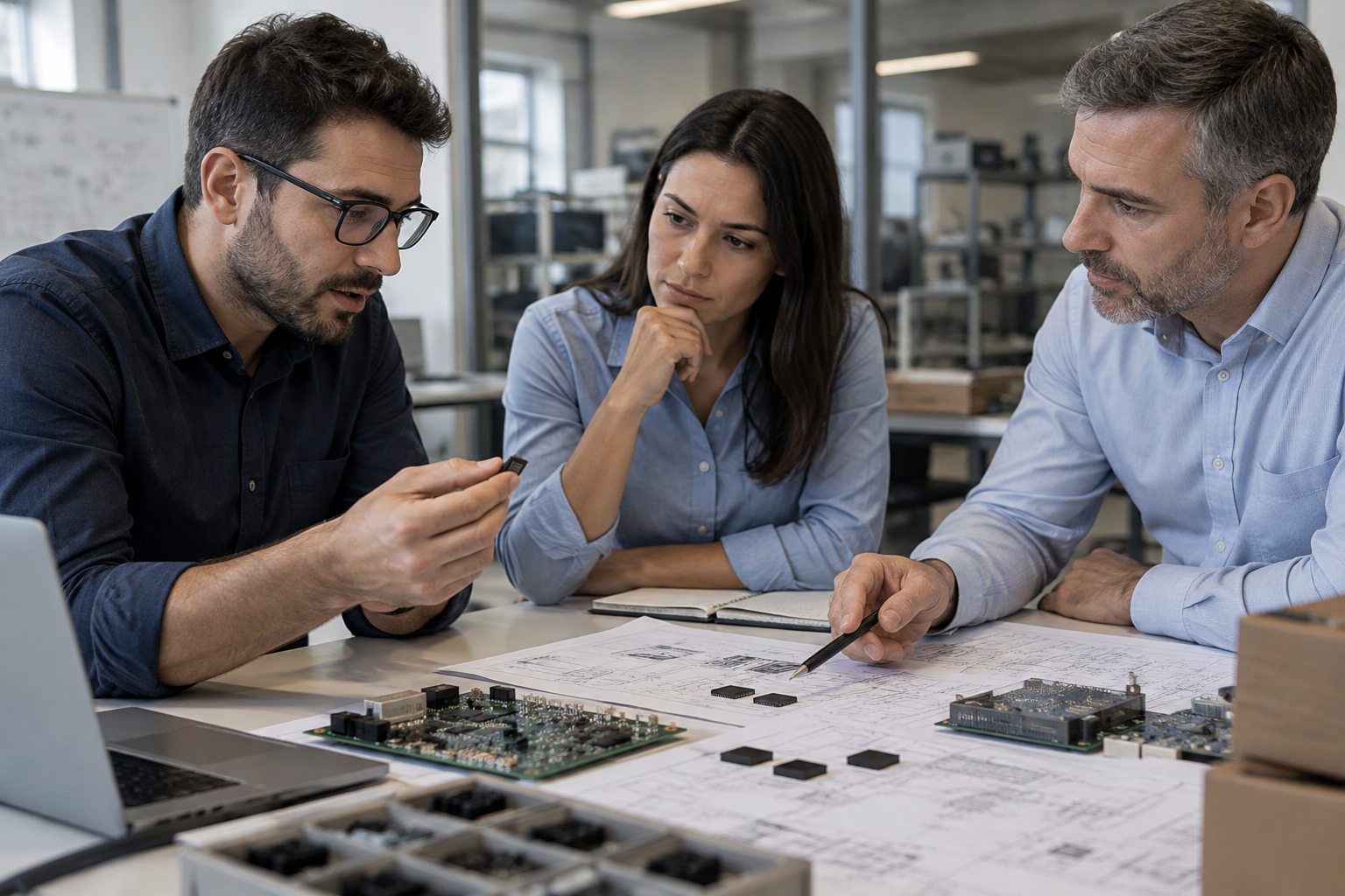 Detalhe de microcontrolador montado em placa eletrônica durante avaliação técnica de substituição