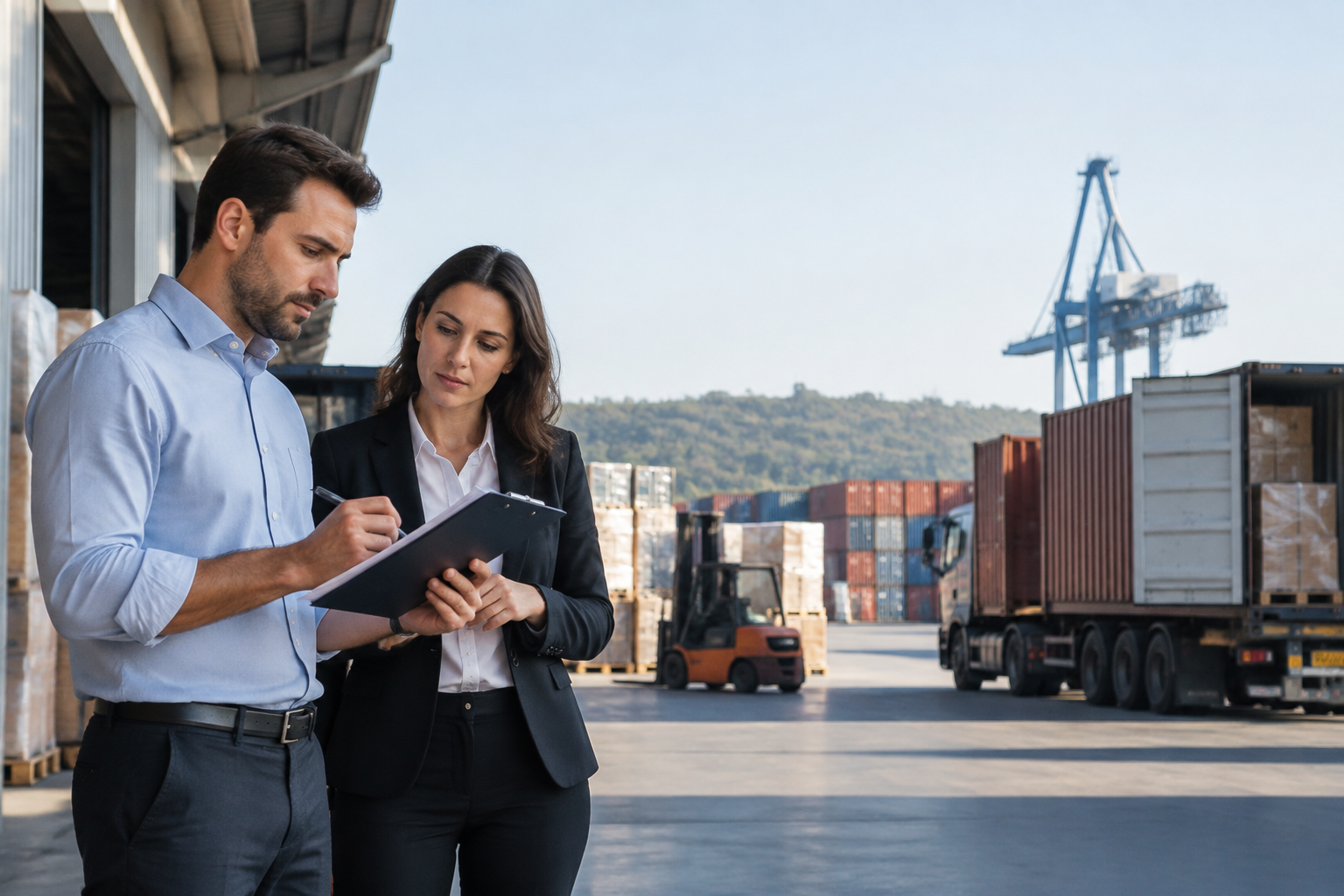 Documentos de compra internacional e planilha de previsão de desembolsos para planejamento de uma importação.
